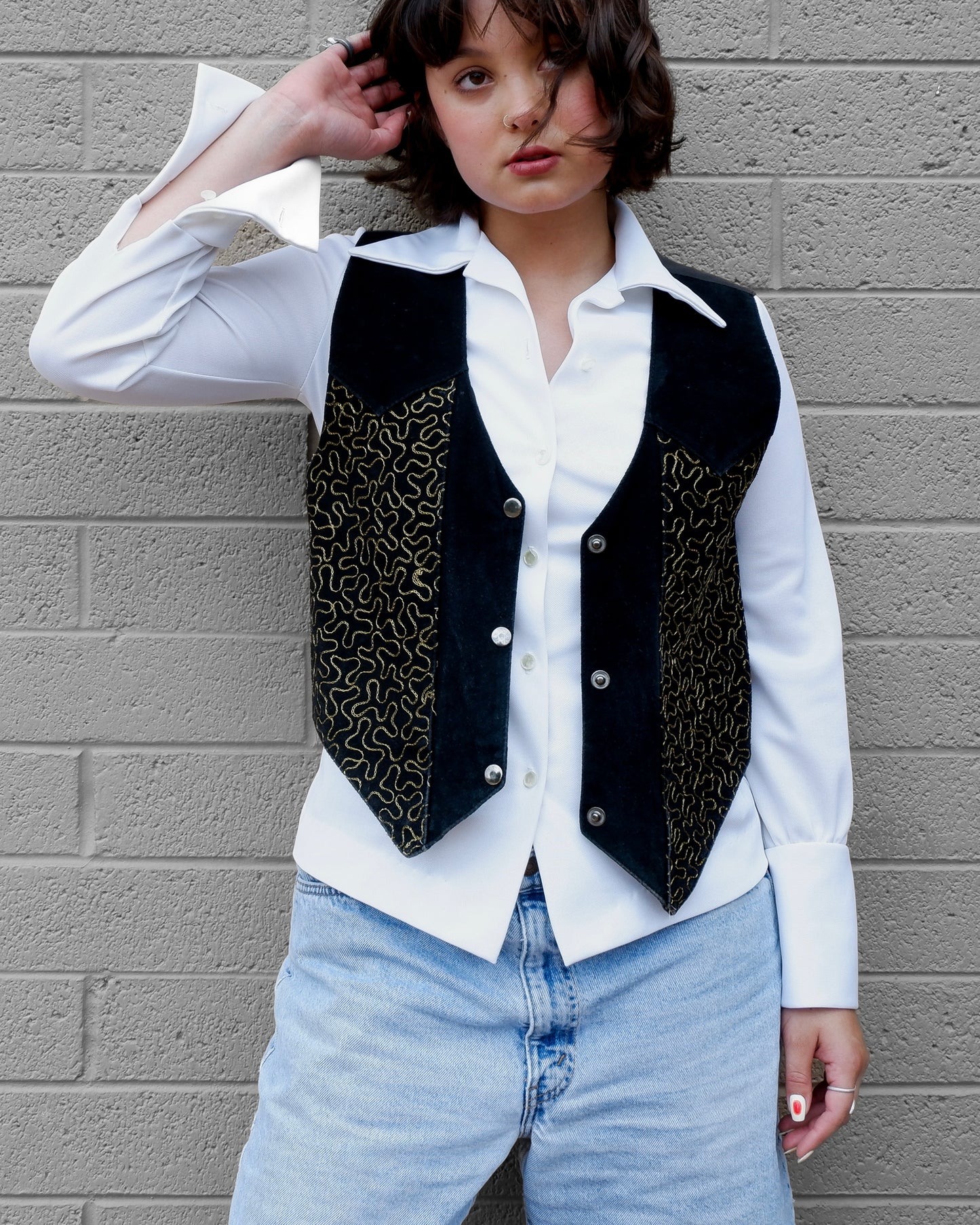Black Suede Embroidered Vest